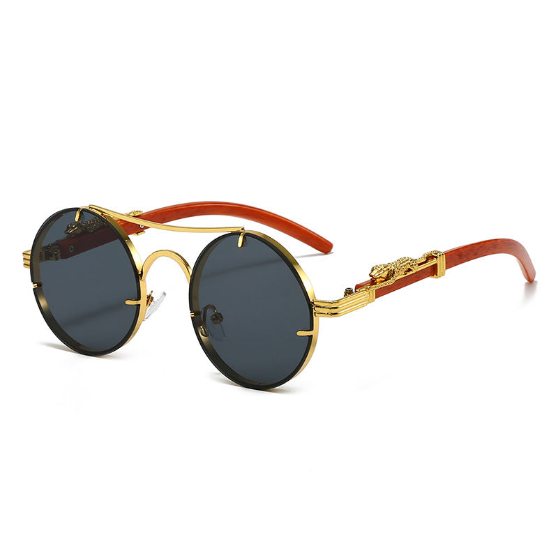 Retro double beam round frame sunglasses