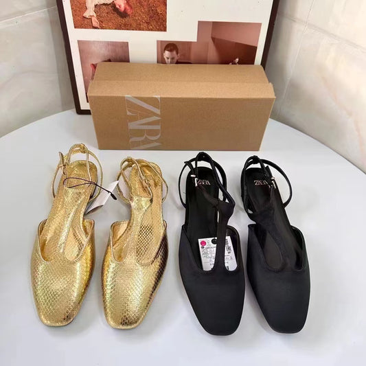 Women's Sling back Flat Sandals with Metal Toe