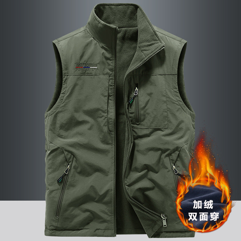 Men's fleece vest autumn/winter, sleeveless.
