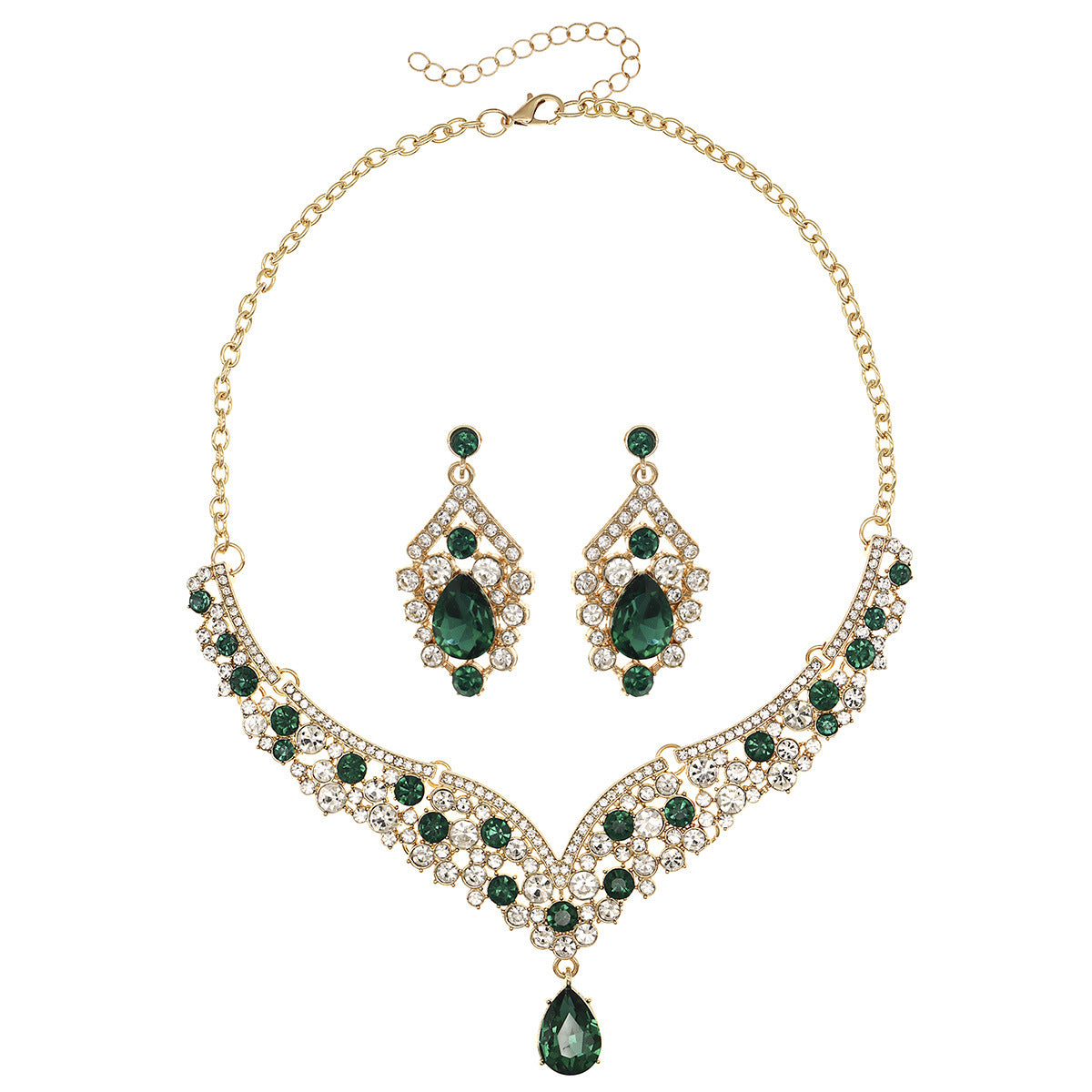 Rhinestone  jewelry set: earrings and necklace.