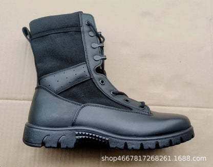 Men's brown waterproof leather high-top side-zip combat boots