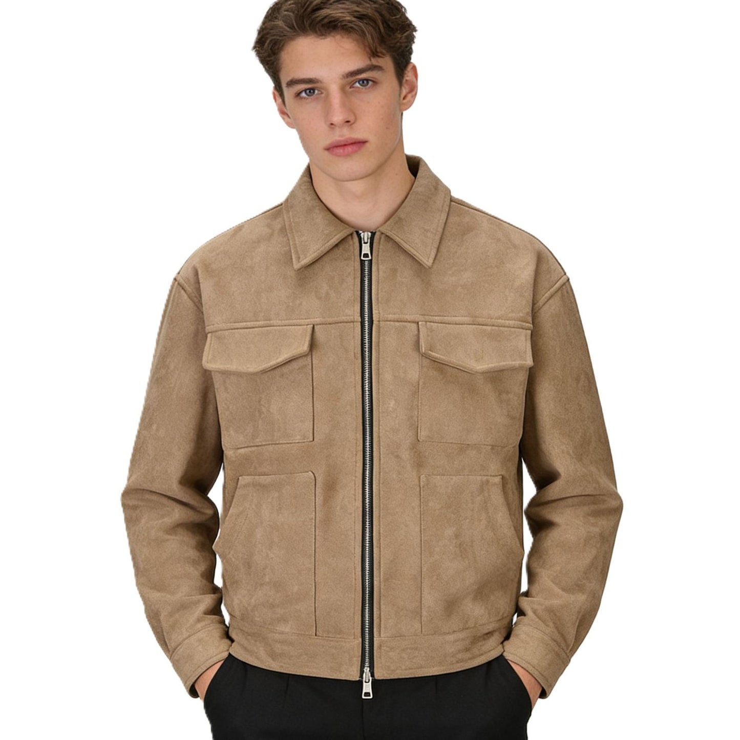 Urban Suede Lapel Zip Fashion Jacket