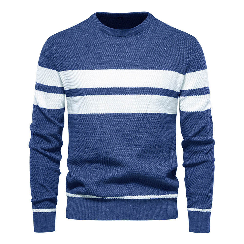 Men's striped, color-block, round-neck sweater