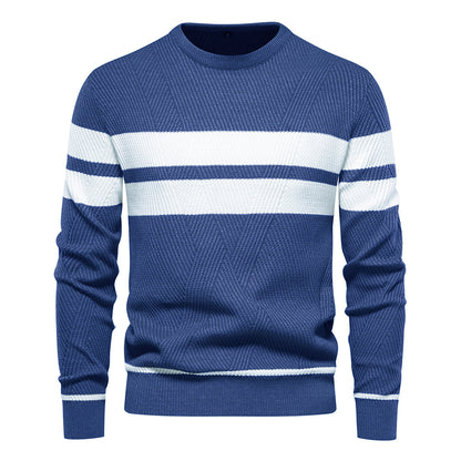 Men's striped, color-block, round-neck sweater