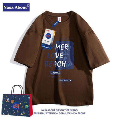 NASA co-branded, loose, short-sleeved cotton summer T-shirt