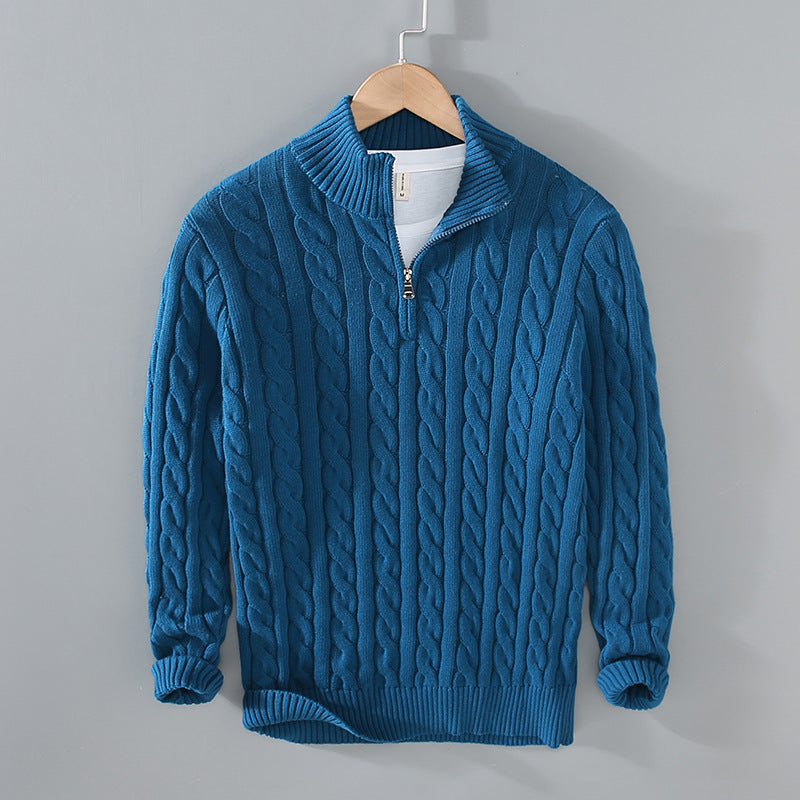 Men's Autumn/Winter Thick Half-Neck Zipper Knitted Pullover