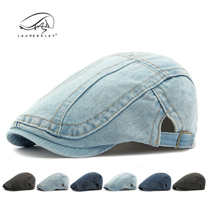 Men's washed denim beret, retro Korean style