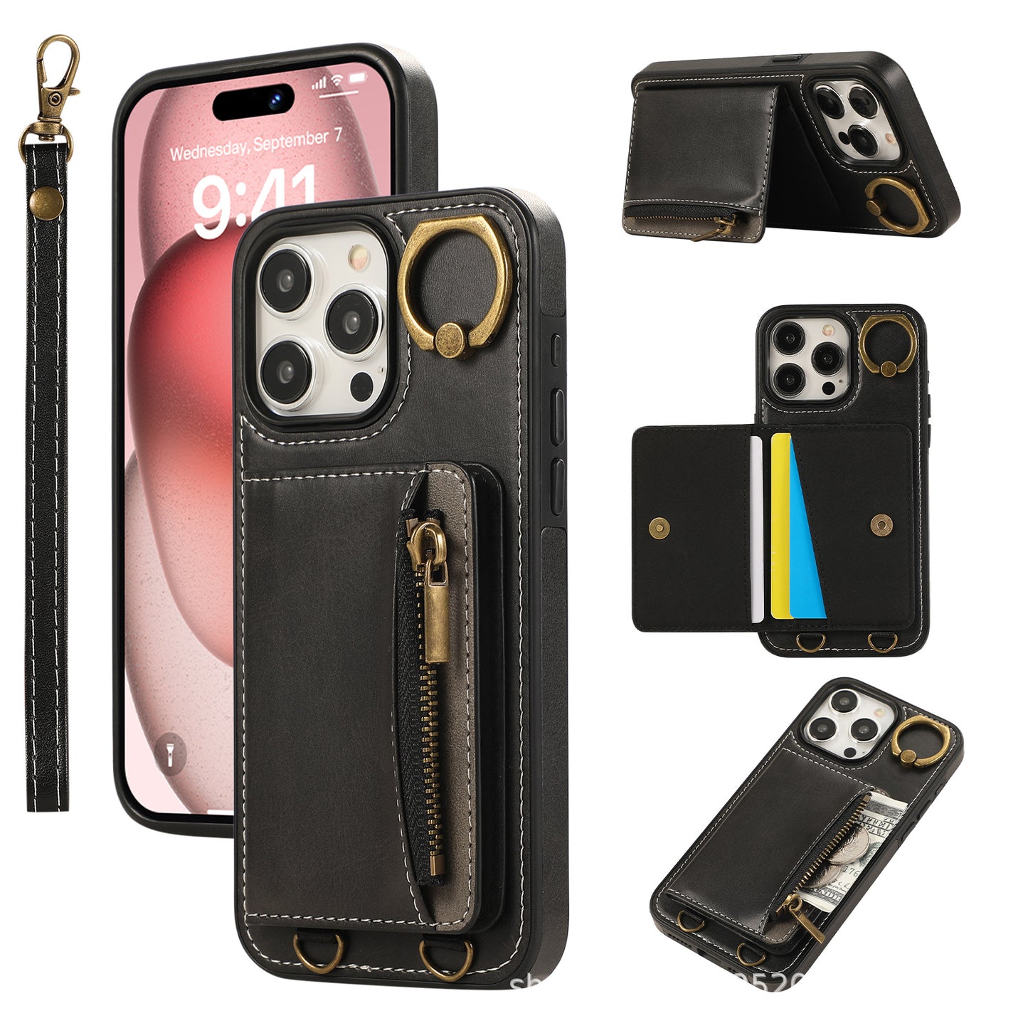 Zip Plug Leather Series  Plug-In Zipper Card Case for iPhone
