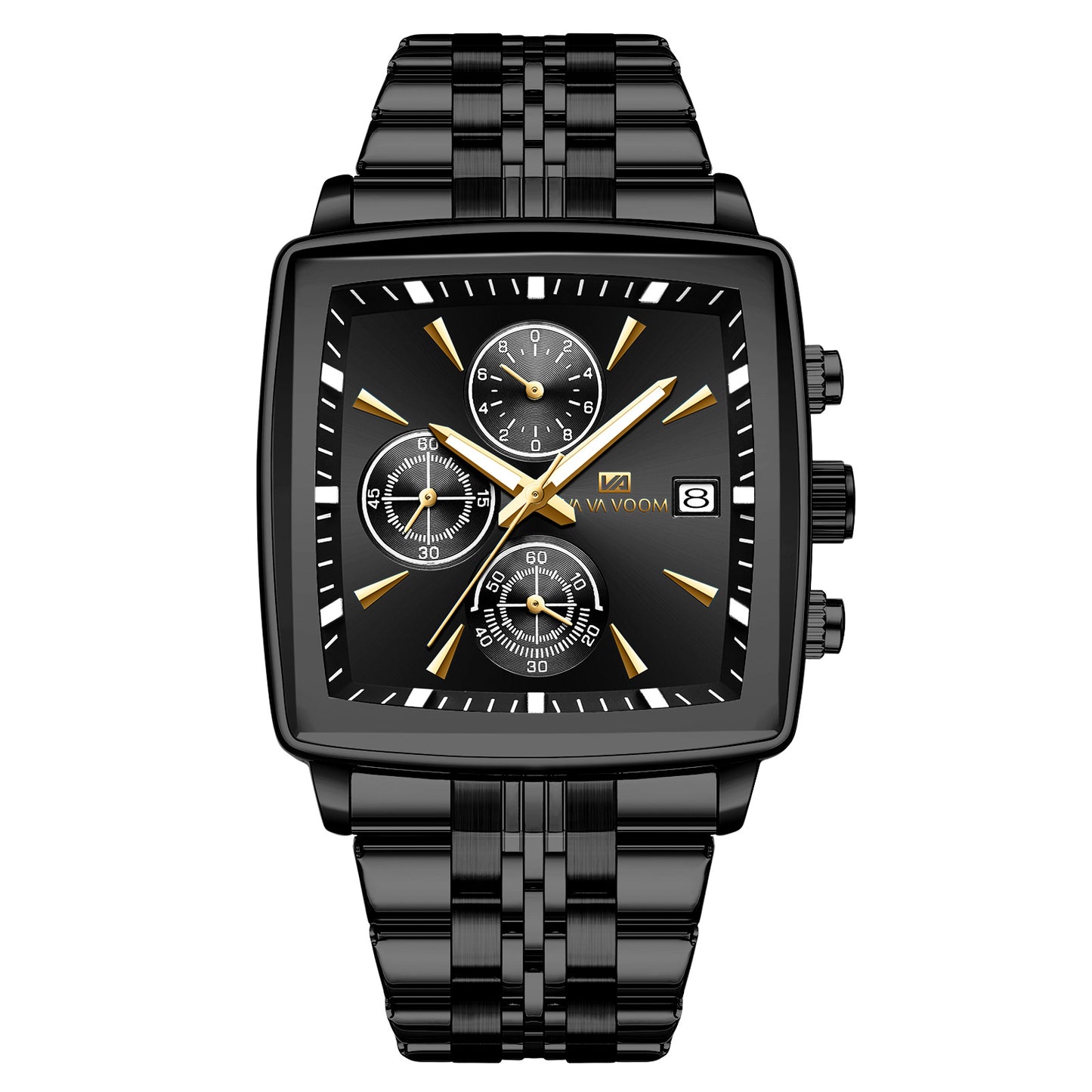 Luminous steel men's waterproof chronograph.