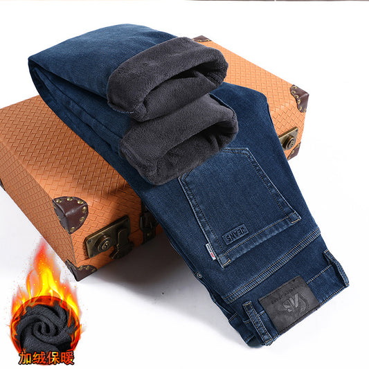 High-End Fleece-Lined Loose Straight Jeans