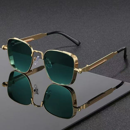 Square steampunk metal sunglasses for men