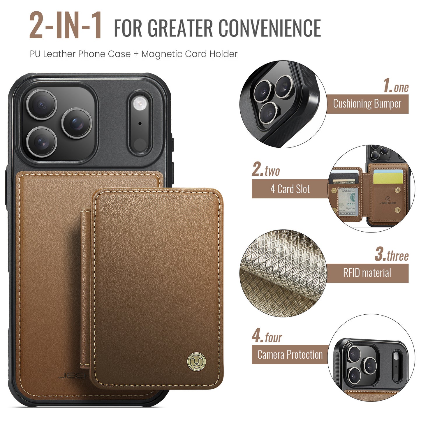 Mag Leather 2-in-1 Series  Magnetic Card & Wireless Charging Case for iPhone