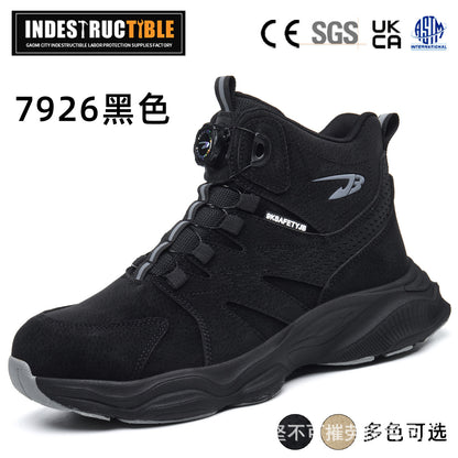 Steel-toe work boots, Kevlar sole, button close