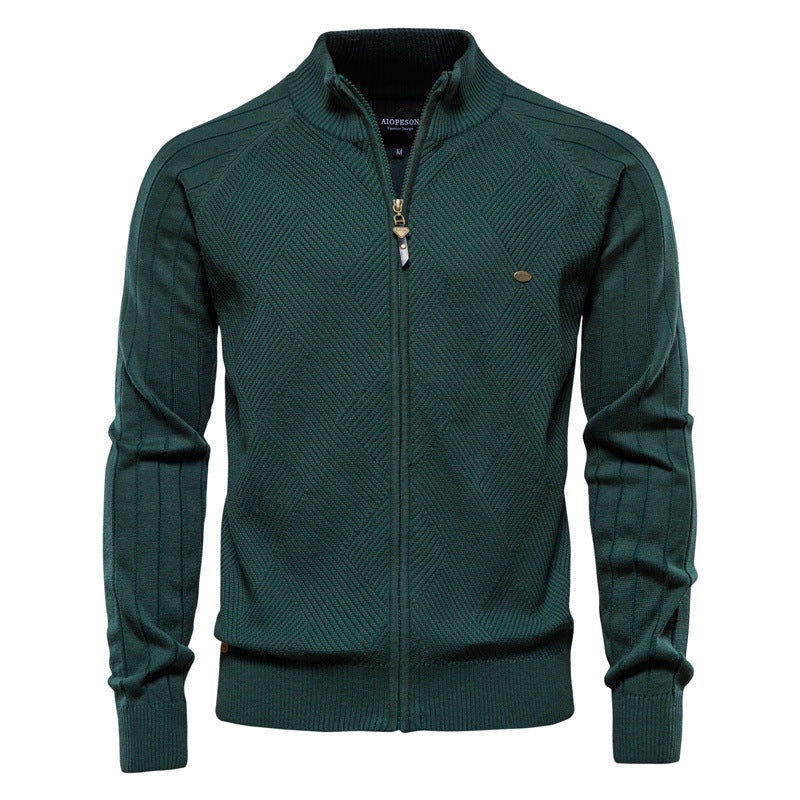 Men's autumn cardigan: versatile, casual, solid, high-neck jacquard knit