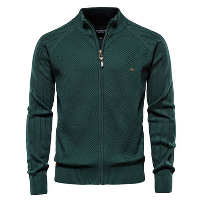 Men's autumn cardigan: versatile, casual, solid, high-neck jacquard knit