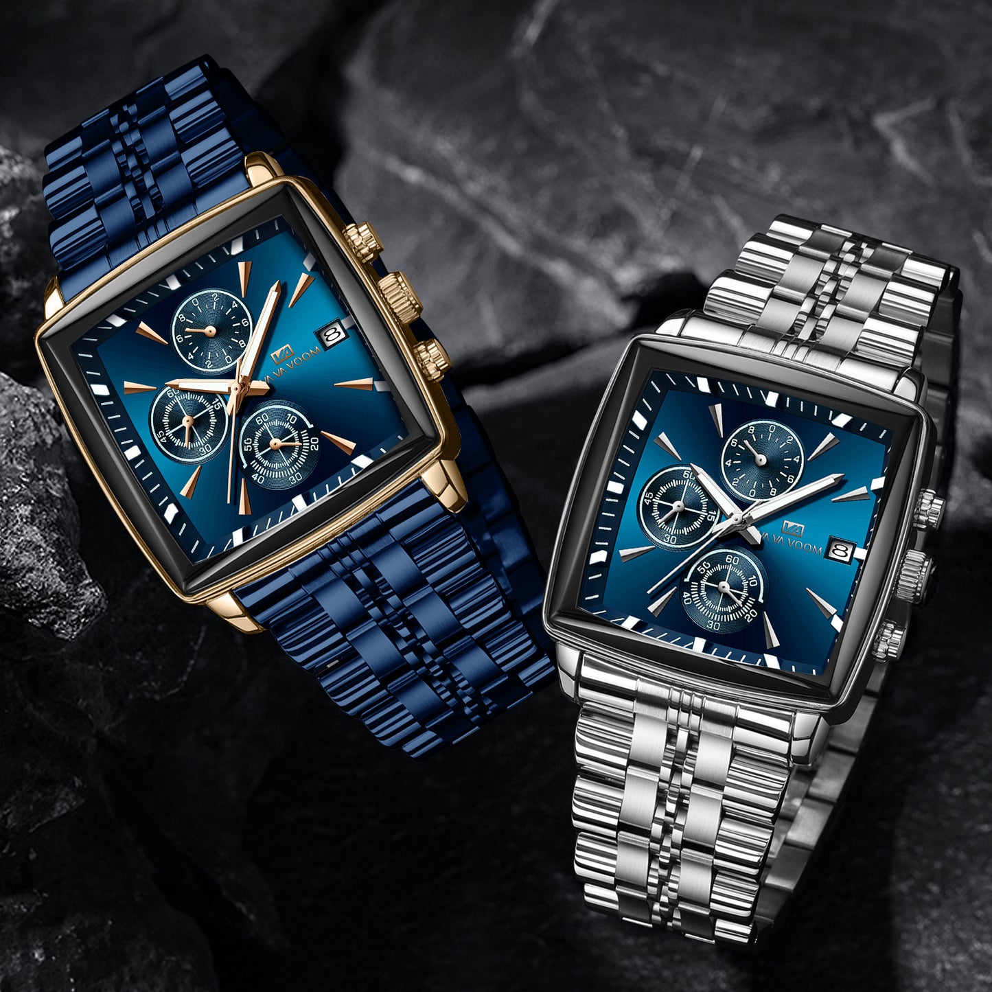 Luminous steel men's waterproof chronograph.