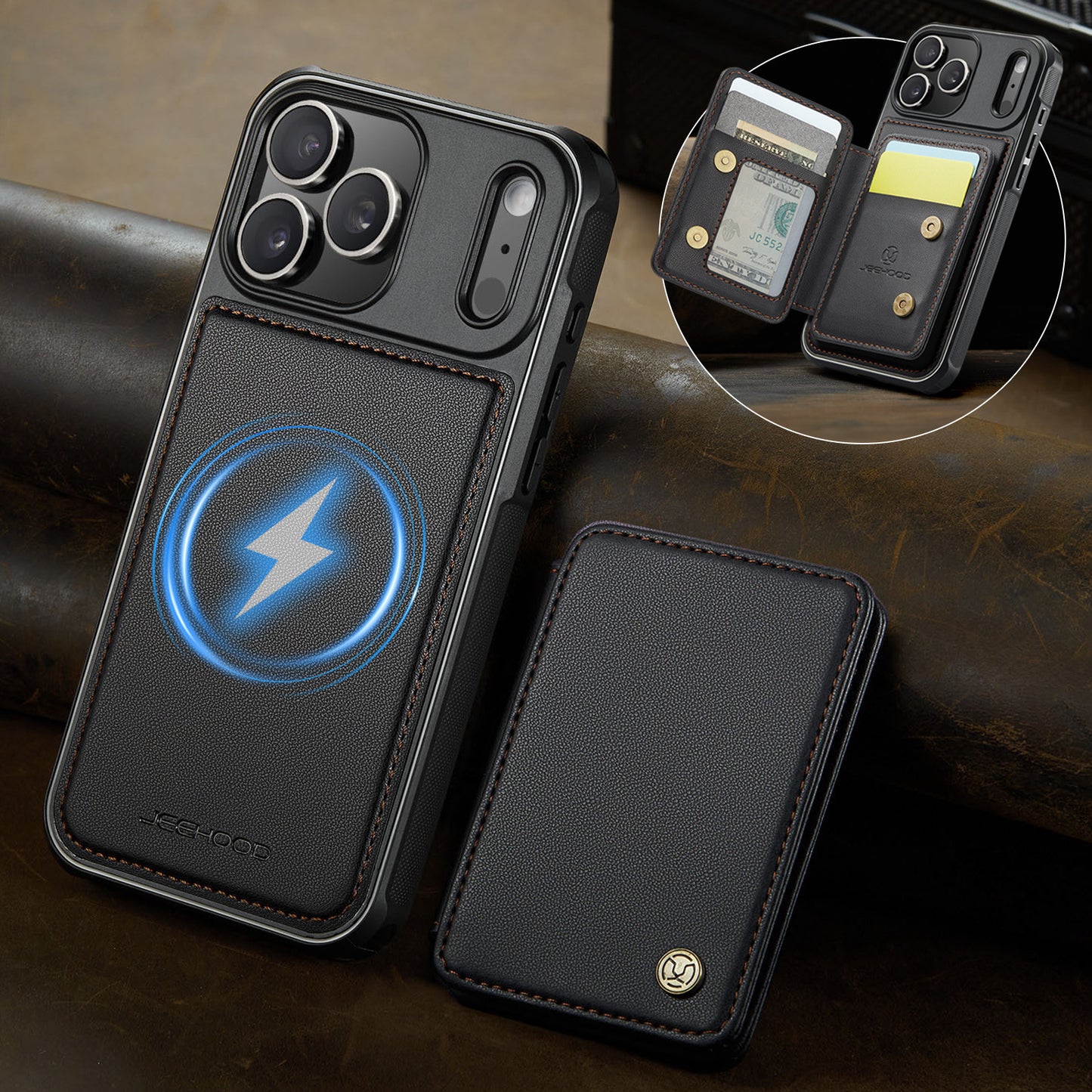 Mag Leather 2-in-1 Series  Magnetic Card & Wireless Charging Case for iPhone