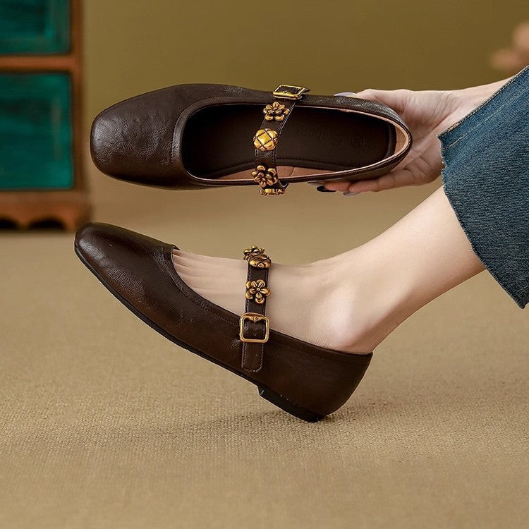 French Retro Leather Mary Jane Flats