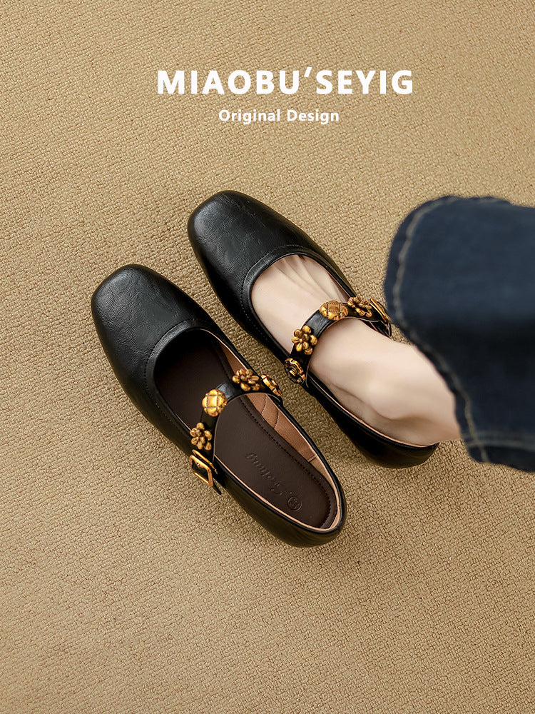 French Retro Leather Mary Jane Flats