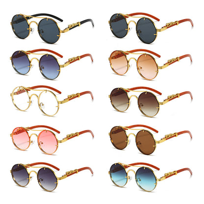 Retro double beam round frame sunglasses