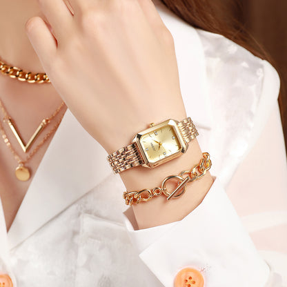 Fashion Square Bracelet, Watch, Multi-Layered Necklace, Sweater Chain Box Set