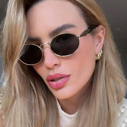 Oval metal retro luxury sunglasses
