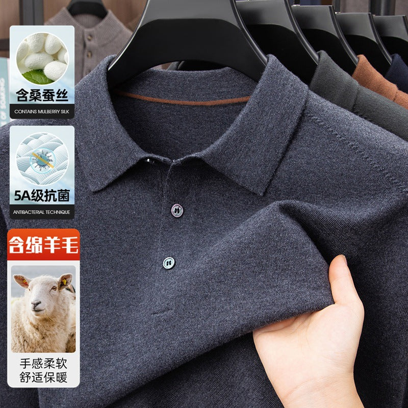 100% Wool Thickened Lapel Sweater for Men