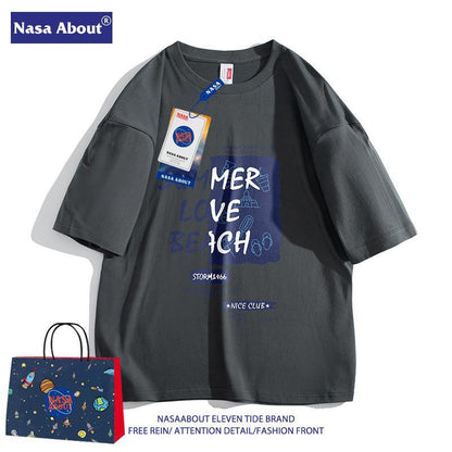 NASA co-branded, loose, short-sleeved cotton summer T-shirt