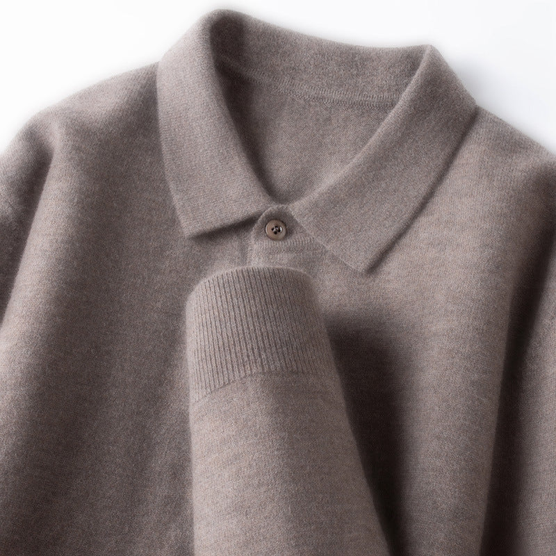 100% Wool Thickened Lapel Sweater for Men