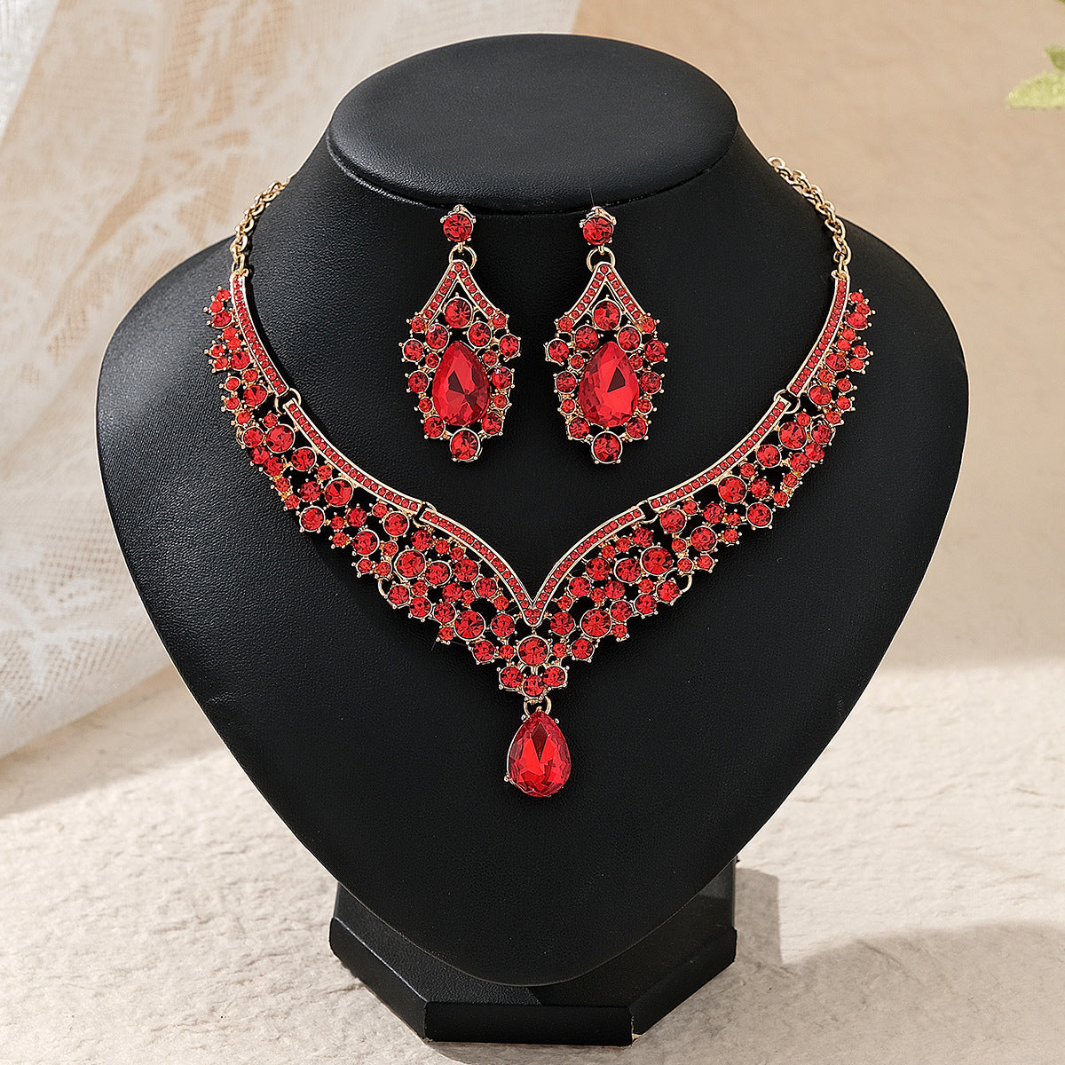 Rhinestone  jewelry set: earrings and necklace.