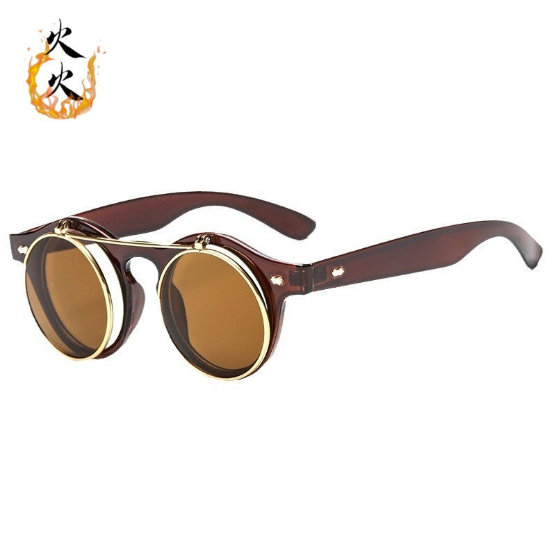 Vintage Steampunk Double-Flap Round Sunglasses