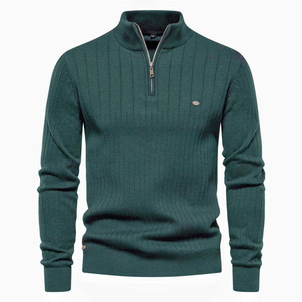 Men's Euro knit sweater: zip neck, solid