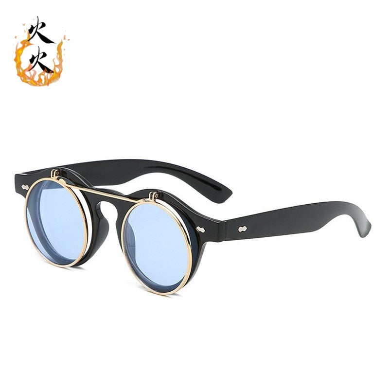 Vintage Steampunk Double-Flap Round Sunglasses