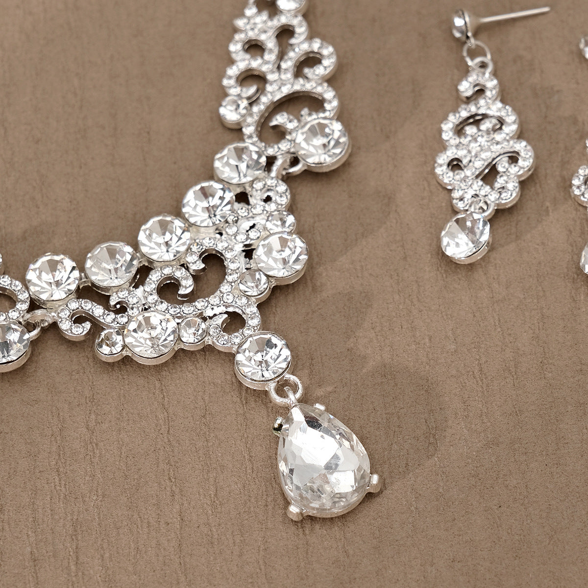 Rhinestone  jewelry set: earrings and necklace.