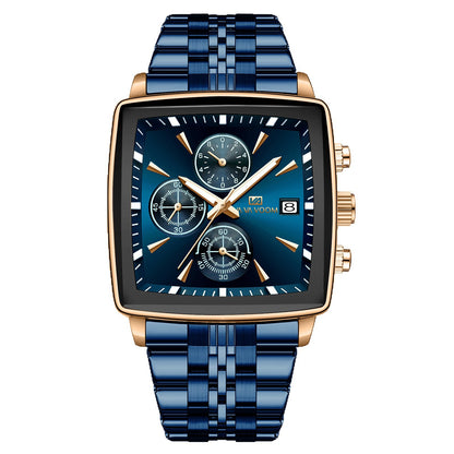 Luminous steel men's waterproof chronograph.