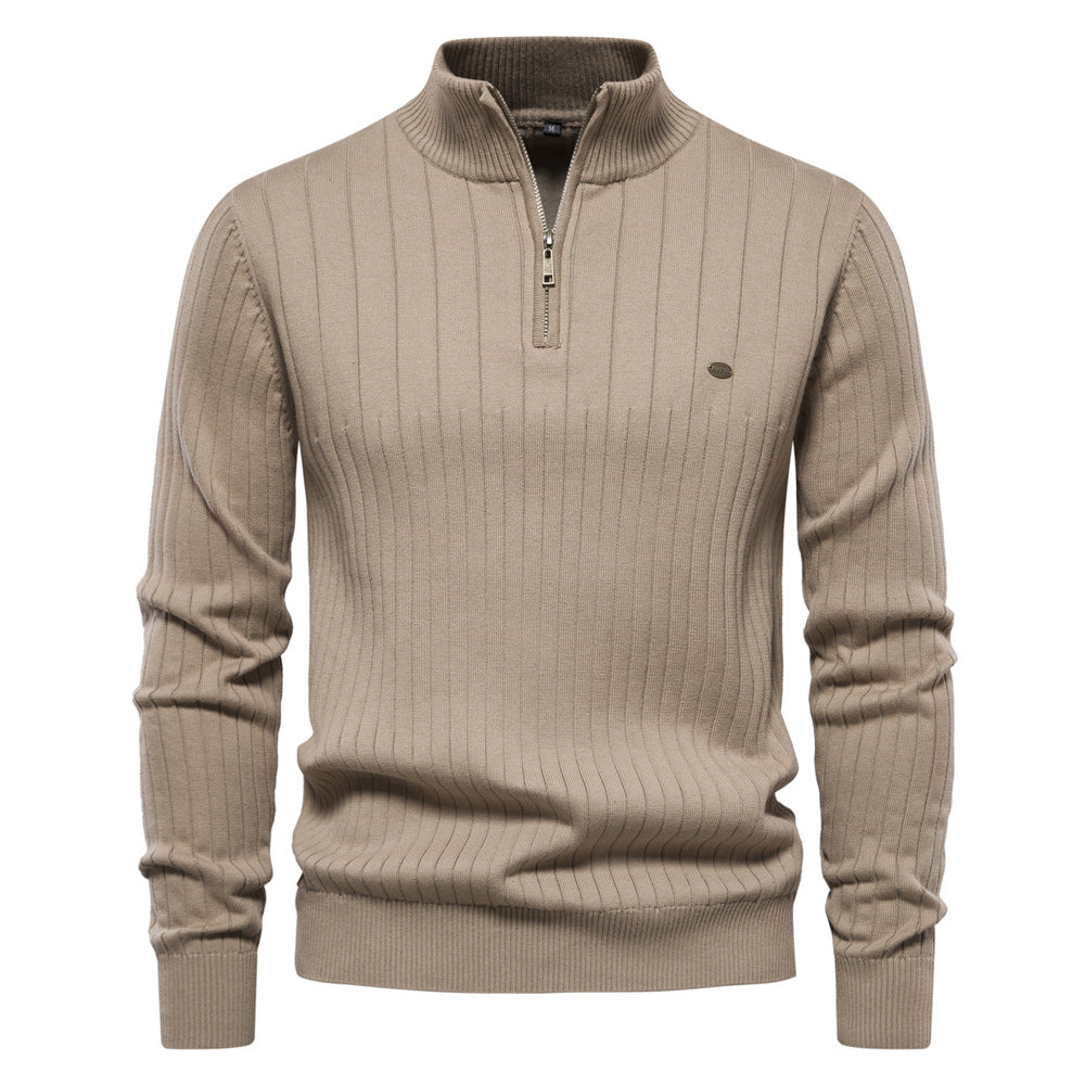 Men's Euro knit sweater: zip neck, solid