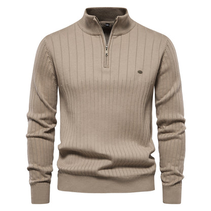Men's Euro knit sweater: zip neck, solid