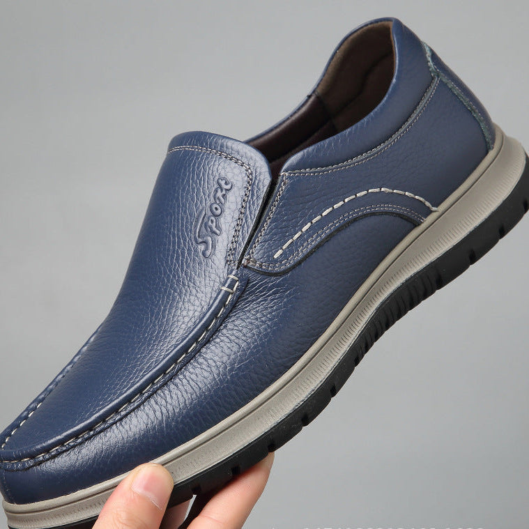 Mens Autumn Leather Loafers  Genuine Cowhide Driving Shoe