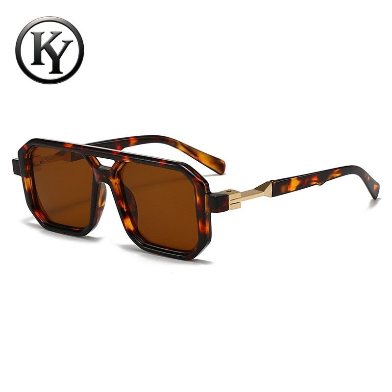 Retro Double-Bridge Square Sunglasses