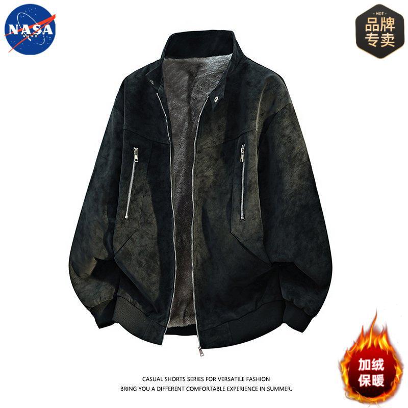 NASA Premium Plus-Size Fleece-Lined PU Leather Winter Jacket