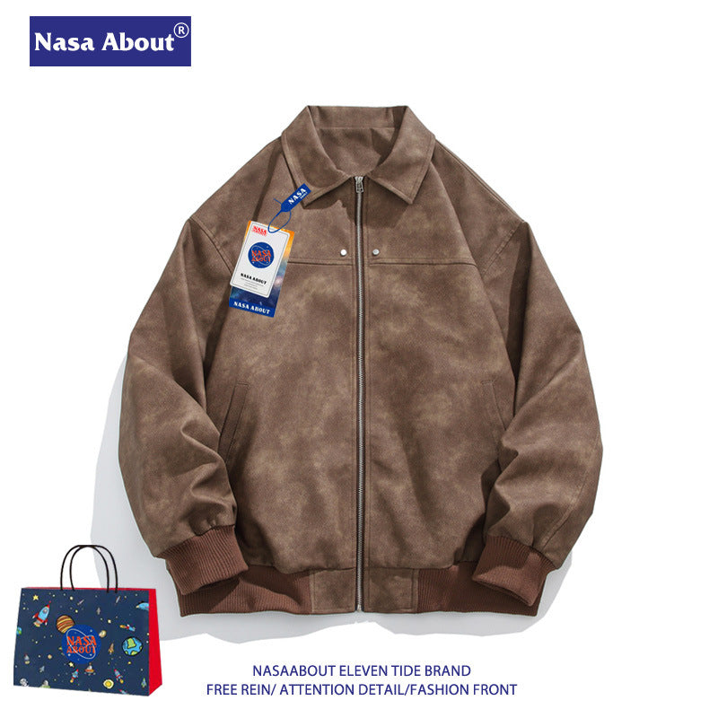 Astro Heritage NASA Vintage Brown Suede Lapel Leather Jacket