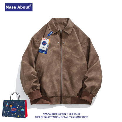Astro Heritage NASA Vintage Brown Suede Lapel Leather Jacket