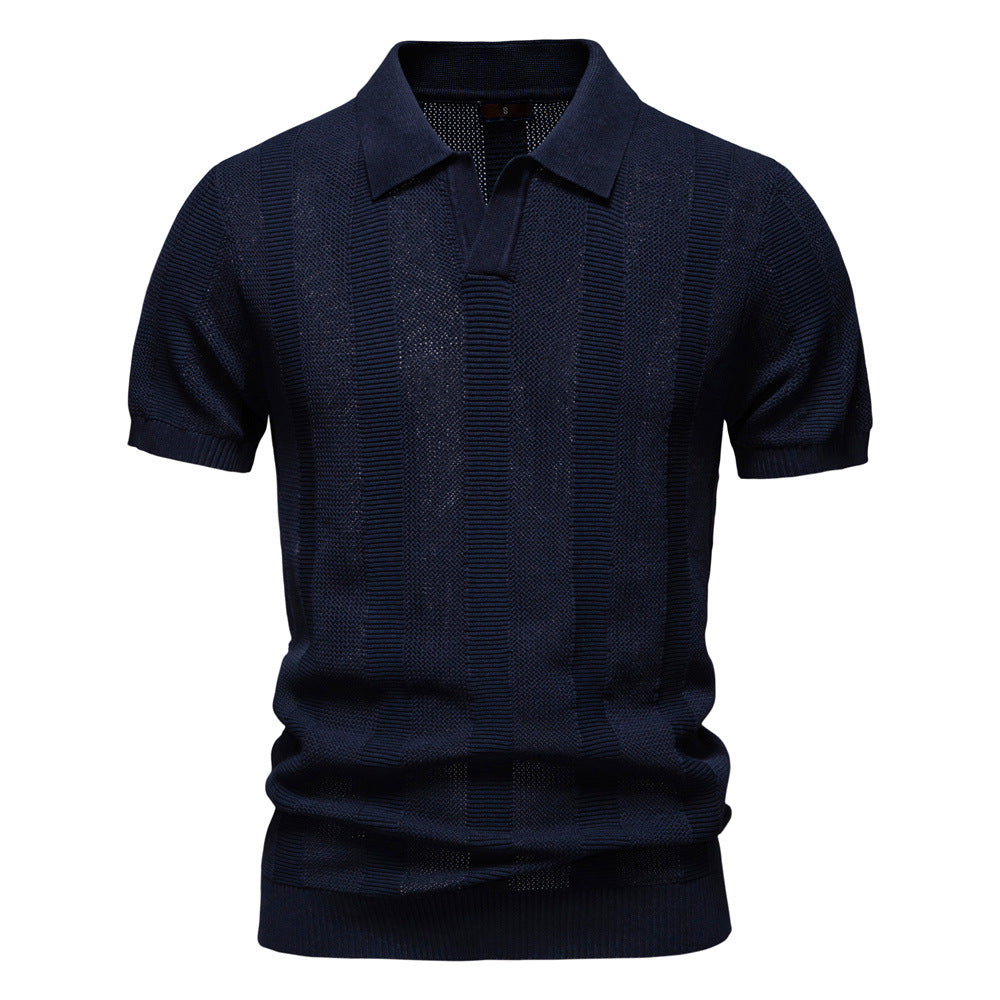 Men's Stripe Hollow Polo Shirt