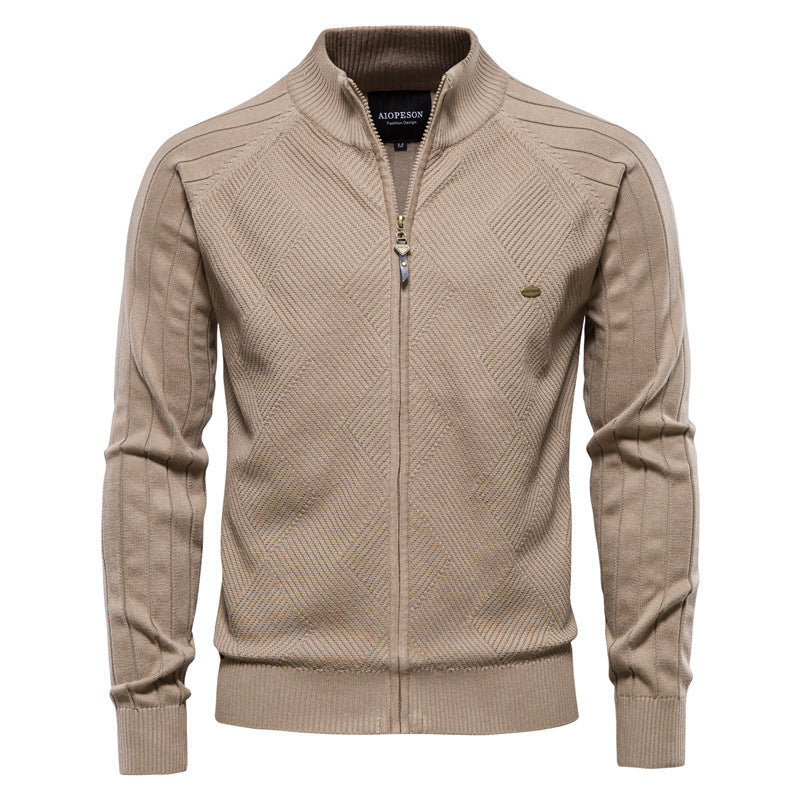 Men's autumn cardigan: versatile, casual, solid, high-neck jacquard knit