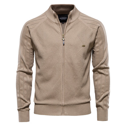 Men's autumn cardigan: versatile, casual, solid, high-neck jacquard knit