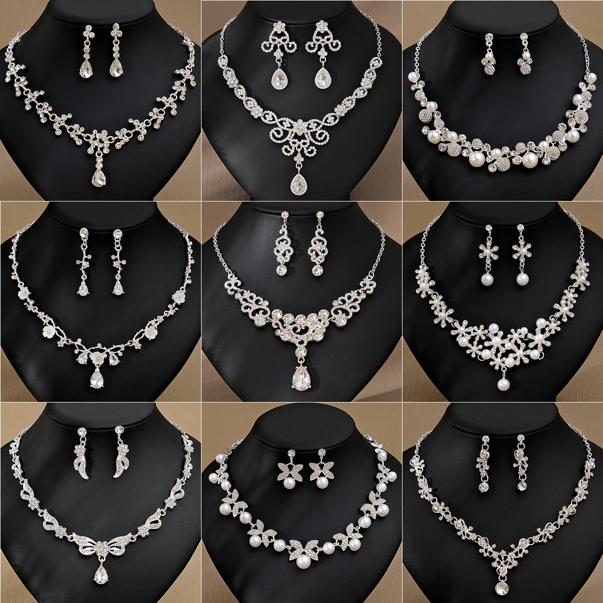 Rhinestone  jewelry set: earrings and necklace.