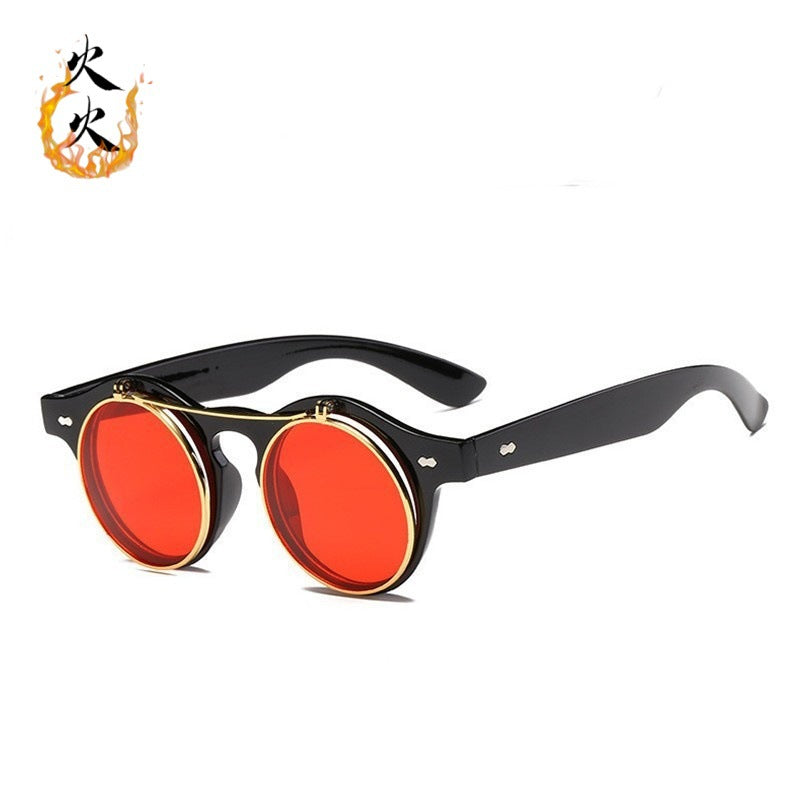 Vintage Steampunk Double-Flap Round Sunglasses