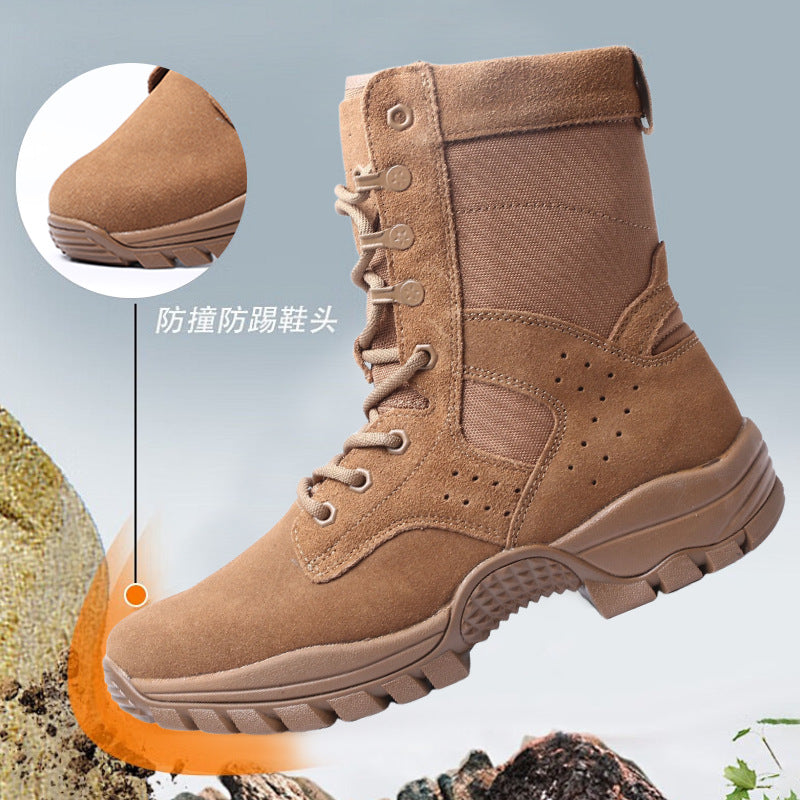 Men's brown waterproof leather high-top side-zip combat boots