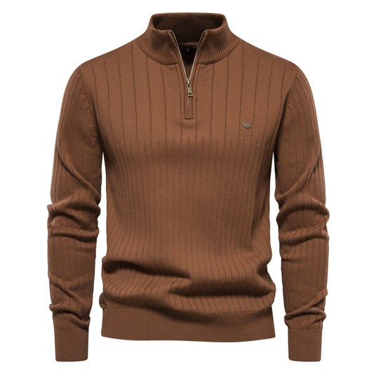 Men's Euro knit sweater: zip neck, solid