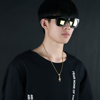 Men's Hip Hop Stainless Steel Necklace with Music Symbol.